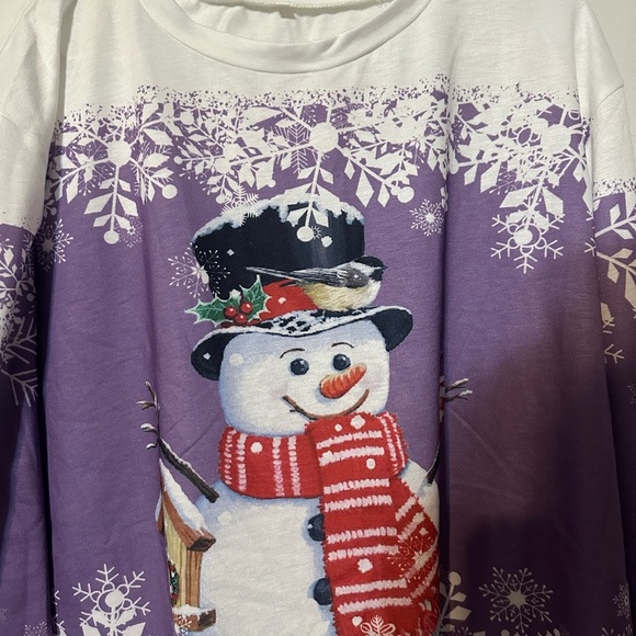 Purple & White Snowman Christmas Sweatshirt – Ombre Winter Long Sleeve Top - Picture 3 of 5